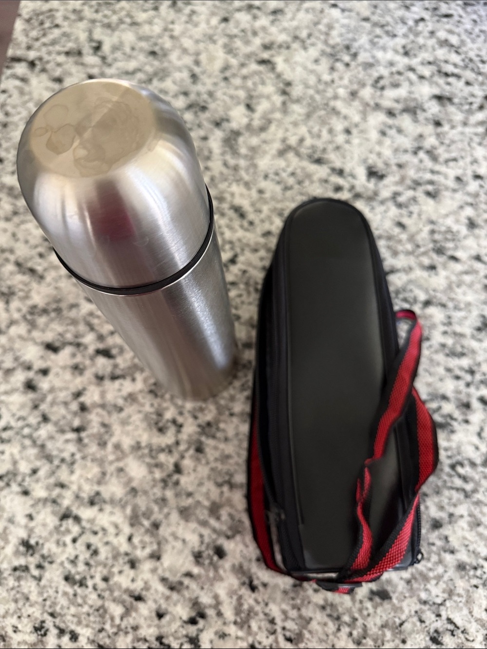 Stainless Steel Travel Flask with Black & Red Carry Case